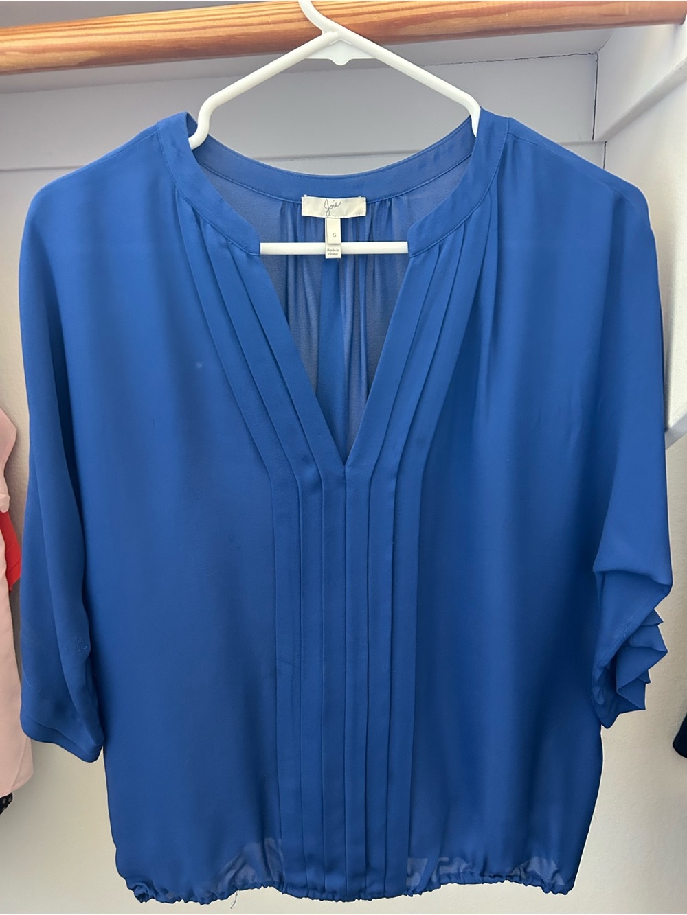 Joie Cobalt Blue Pintuck V-Neck Blouse